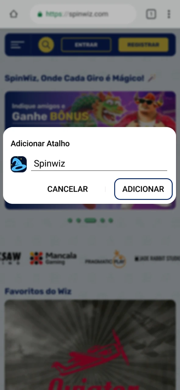 Confirme a adição do ícone do aplicativo Spinwiz.
