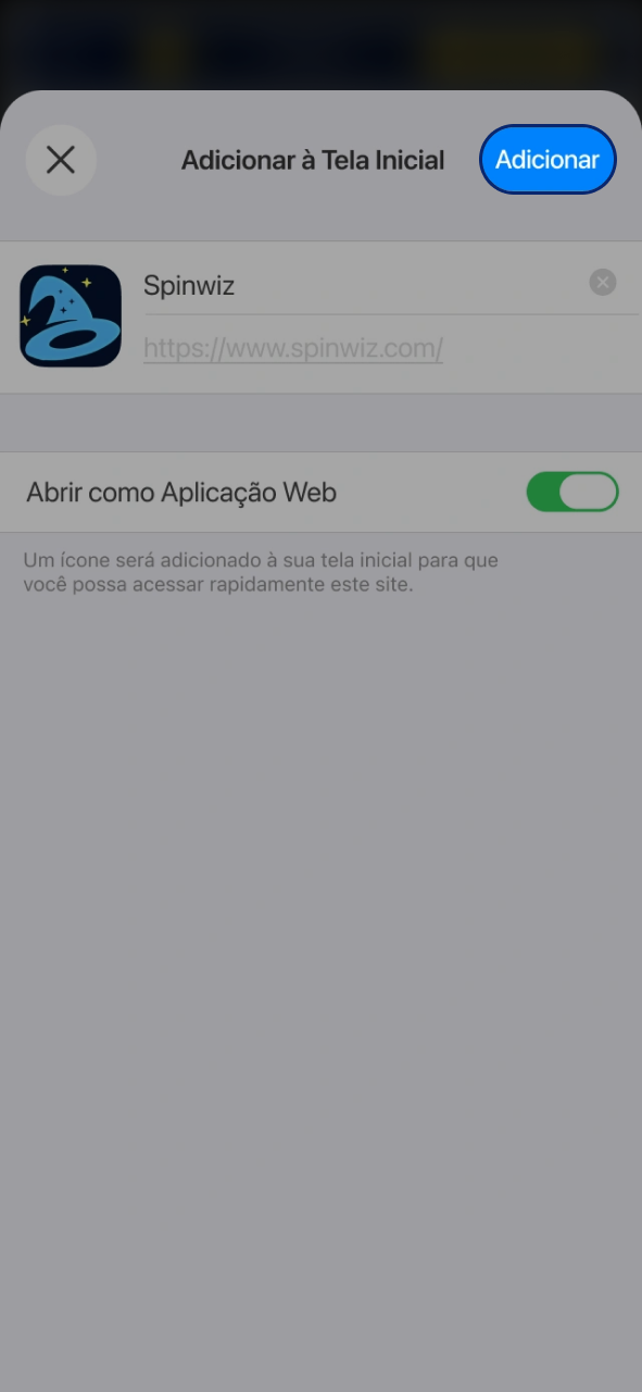 Digite o nome do ícone do aplicativo Spinwiz e confirme.