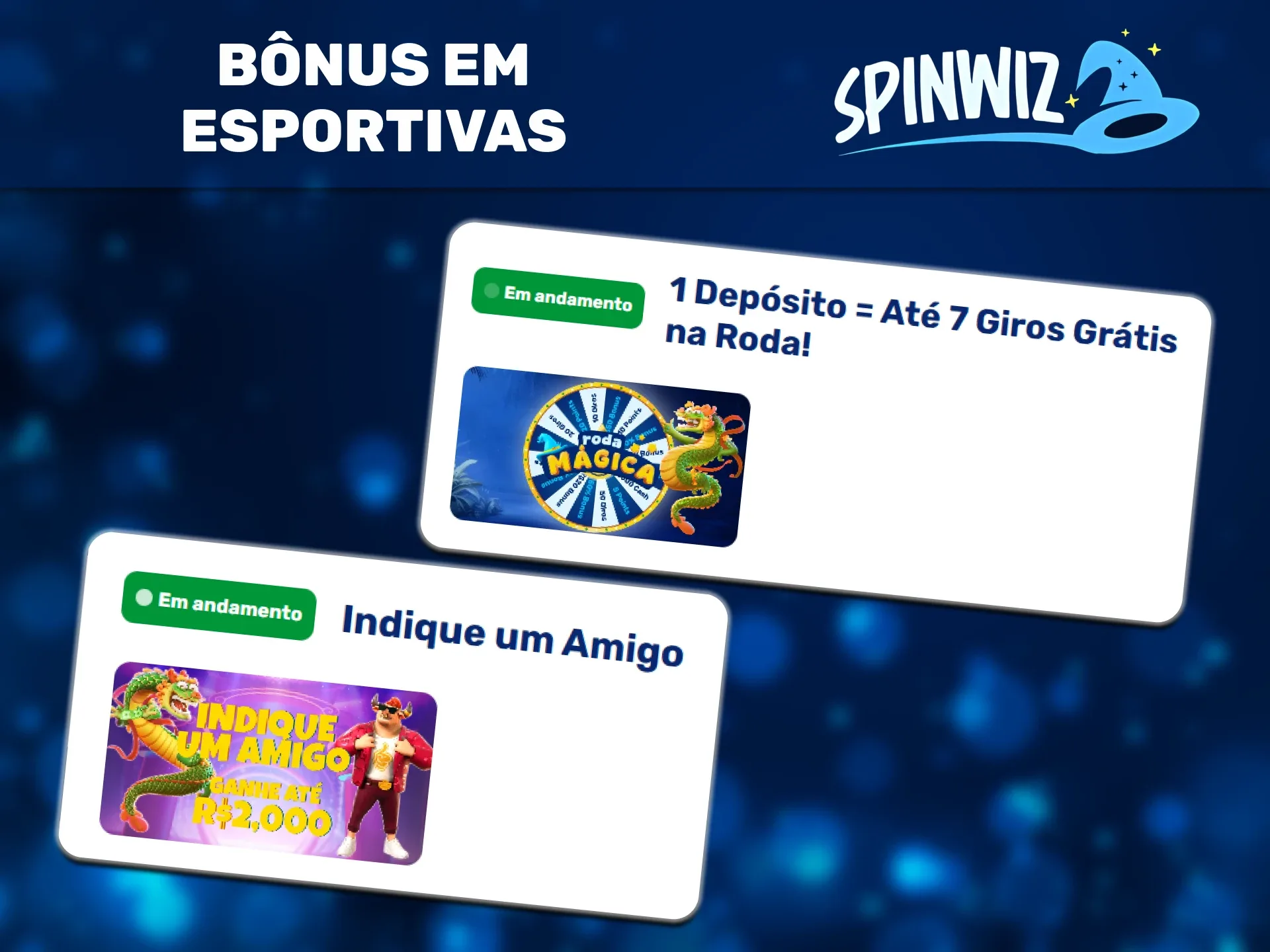 No Spinwiz, só pode receber bónus para jogos de casino.