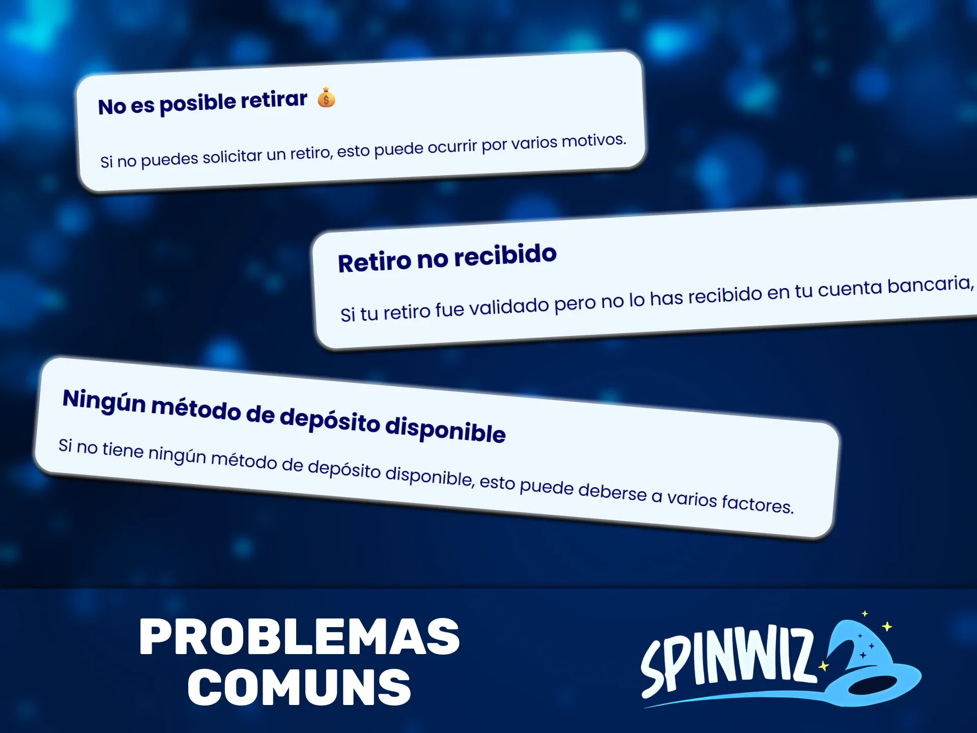 Esteja ciente dos problemas que você pode encontrar ao realizar transações de pagamento no Spinwiz.