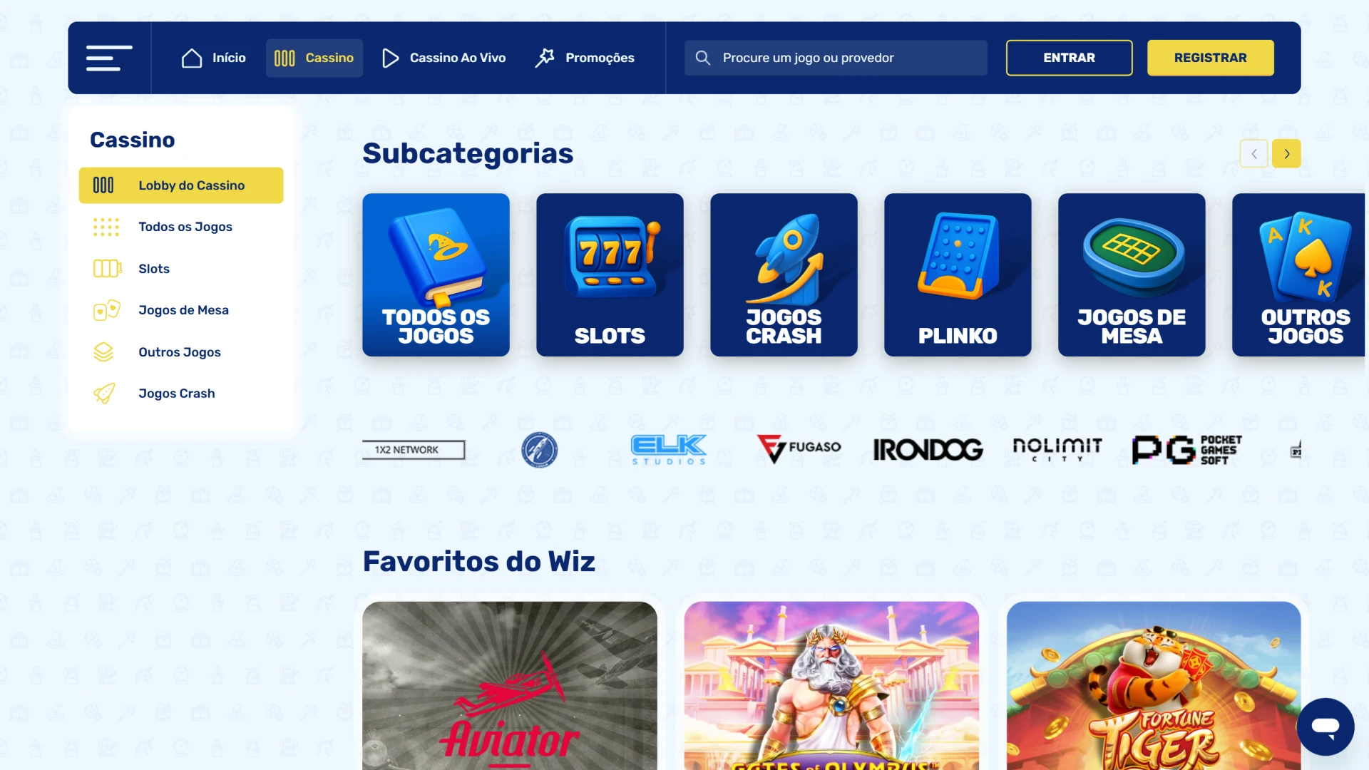 A seção de cassino Spinwiz contém uma grande variedade de jogos.