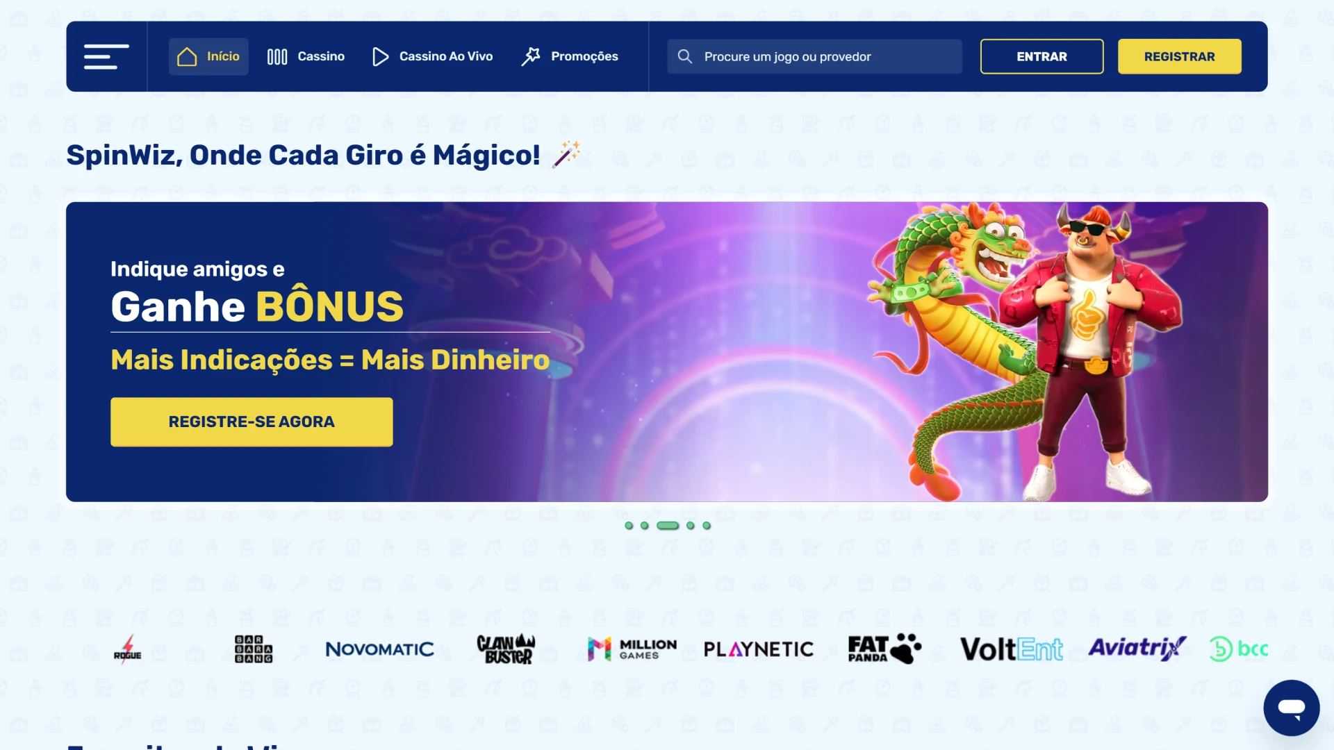 Página inicial do site oficial da Spinwiz.