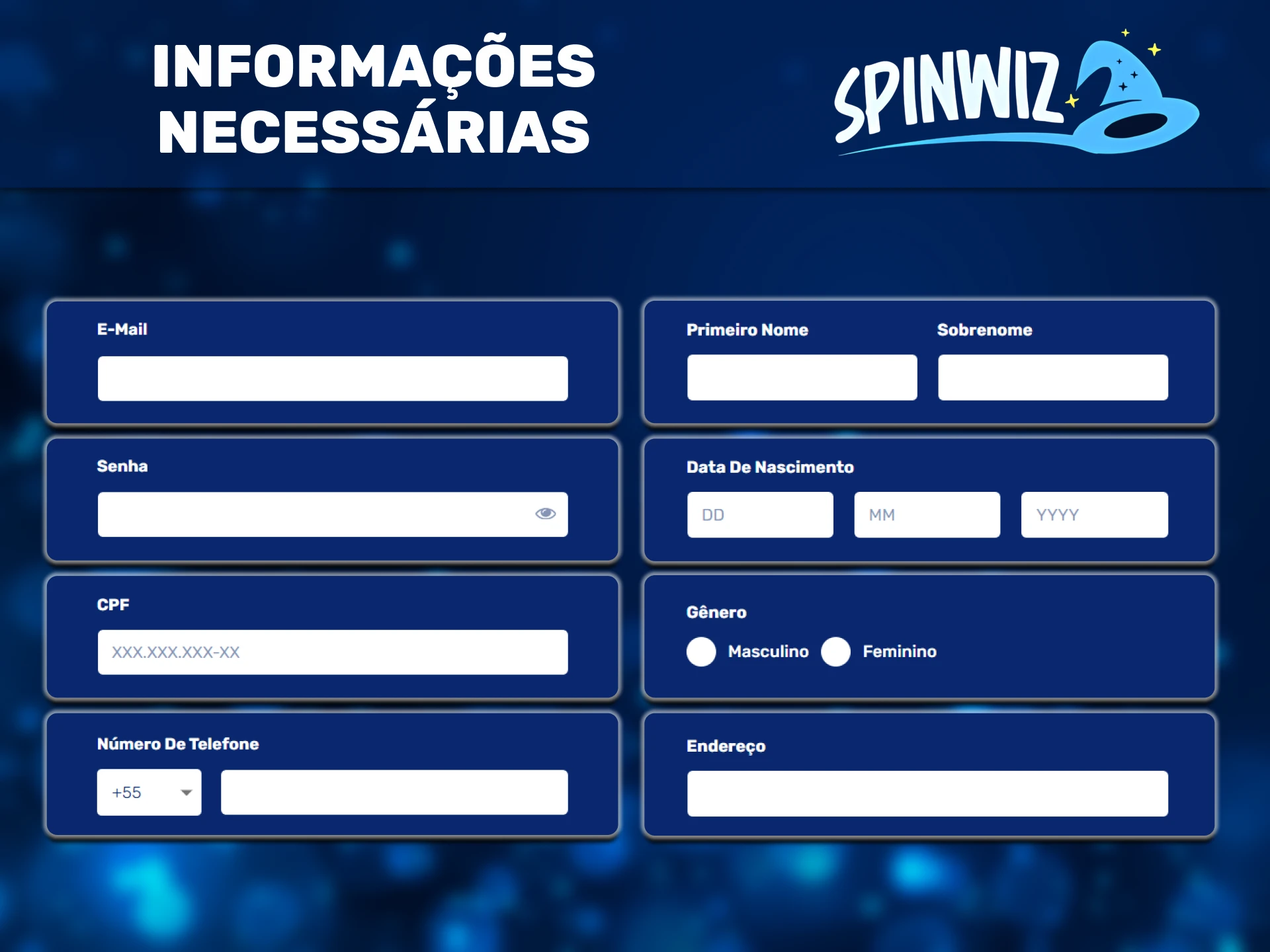 Descubra quais dados você precisa fornecer à Spinwiz.