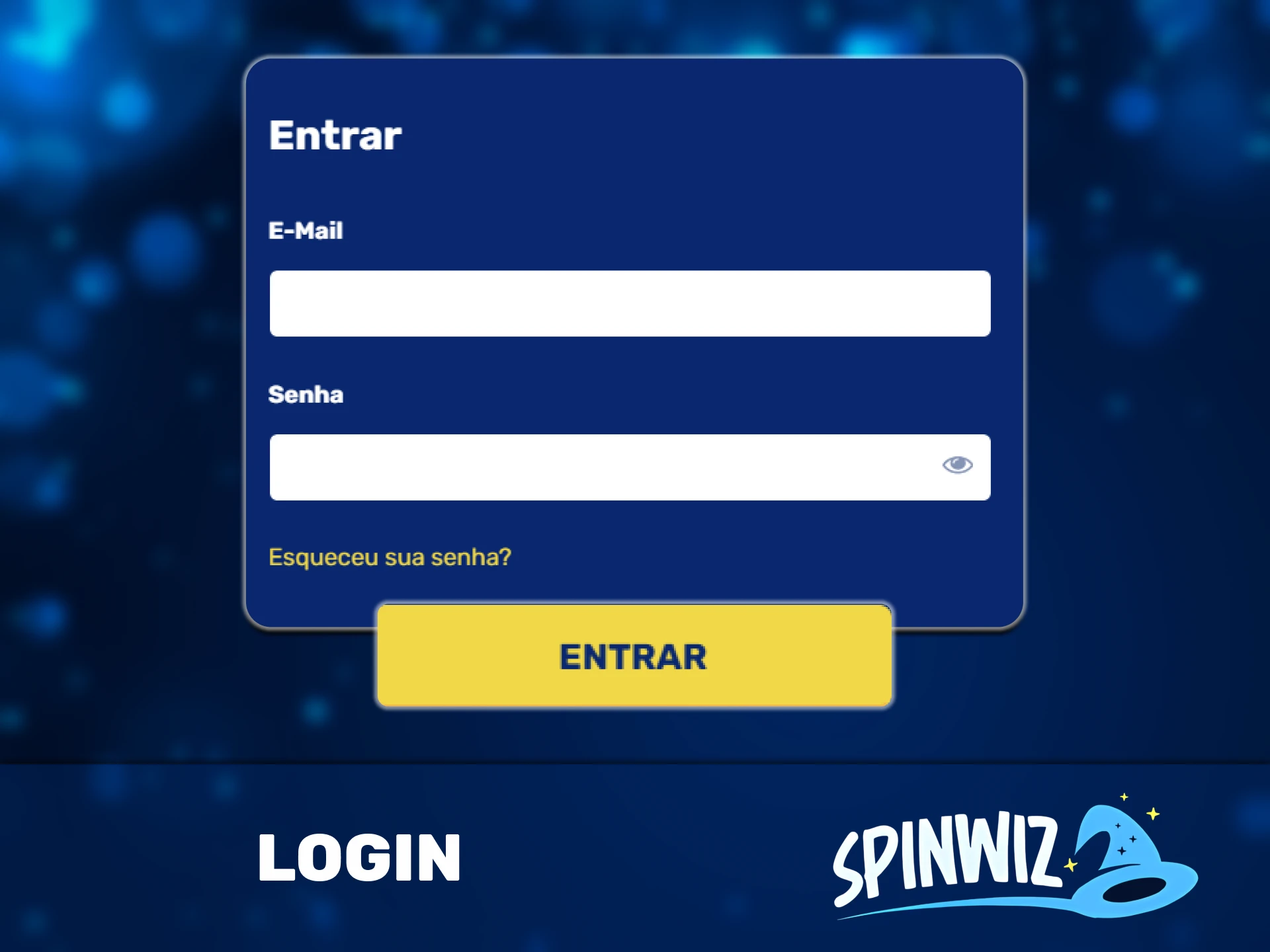Insira os dados para entrar na conta Spinwiz.