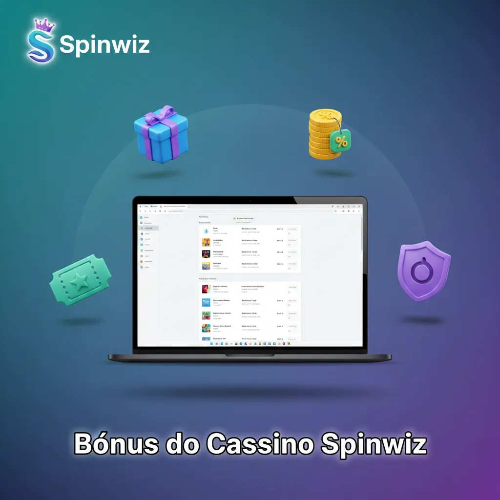 Banner Spinwiz com bônus: boas-vindas 100%+giros, reload, cashback, giros de quinta, high roller, torneios, Drops & Wins.