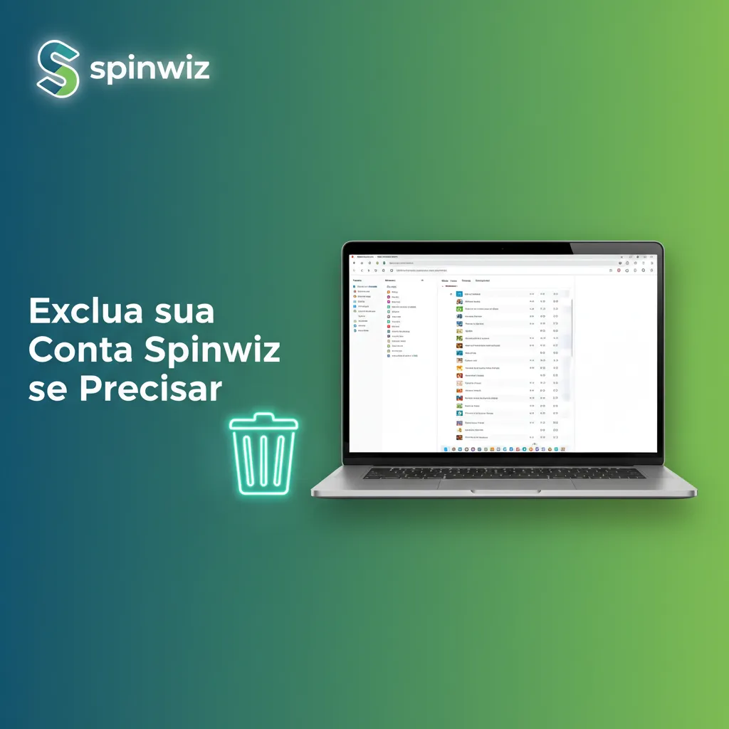 Infográfico: como excluir a conta Spinwiz — Perfil > Segurança/Conta, escolha motivo, confirme; alternativa via suporte.