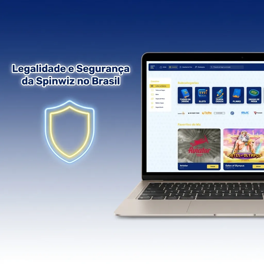 Spinwiz casino platform displaying Curaçao eGaming license seal and SSL security badge for Brazilian players